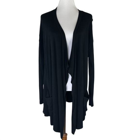 Chico's Sweaters - Chico's‎ Long Sleeve Open Front Waterfall Cardigan Sweater Slits Black Women's 2